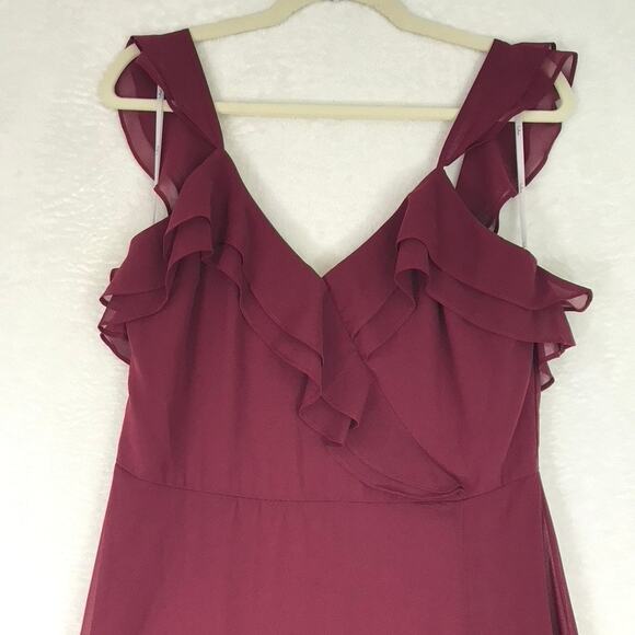 Lulus Dress Large Burgundy Adorning Glances Ruffles Resort Wedding Formal READ - Picture 3 of 16
